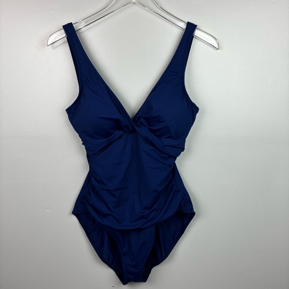 Lauren Ralph Lauren Twist Front Blue One-Piece Swimsuit